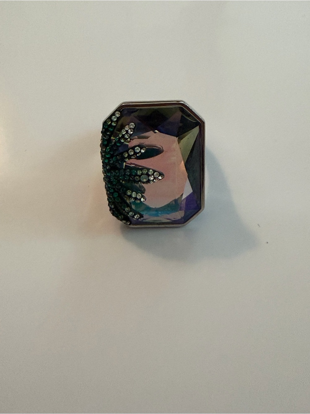 Swarovski Iridescent Crystal Cocktail Ring with Green Accents
